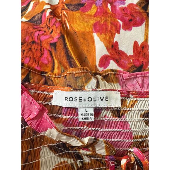 Rose & Olive Womens All Over Floral Puff Sleeve Tunic Blouse Size Large - Picture 4 of 10